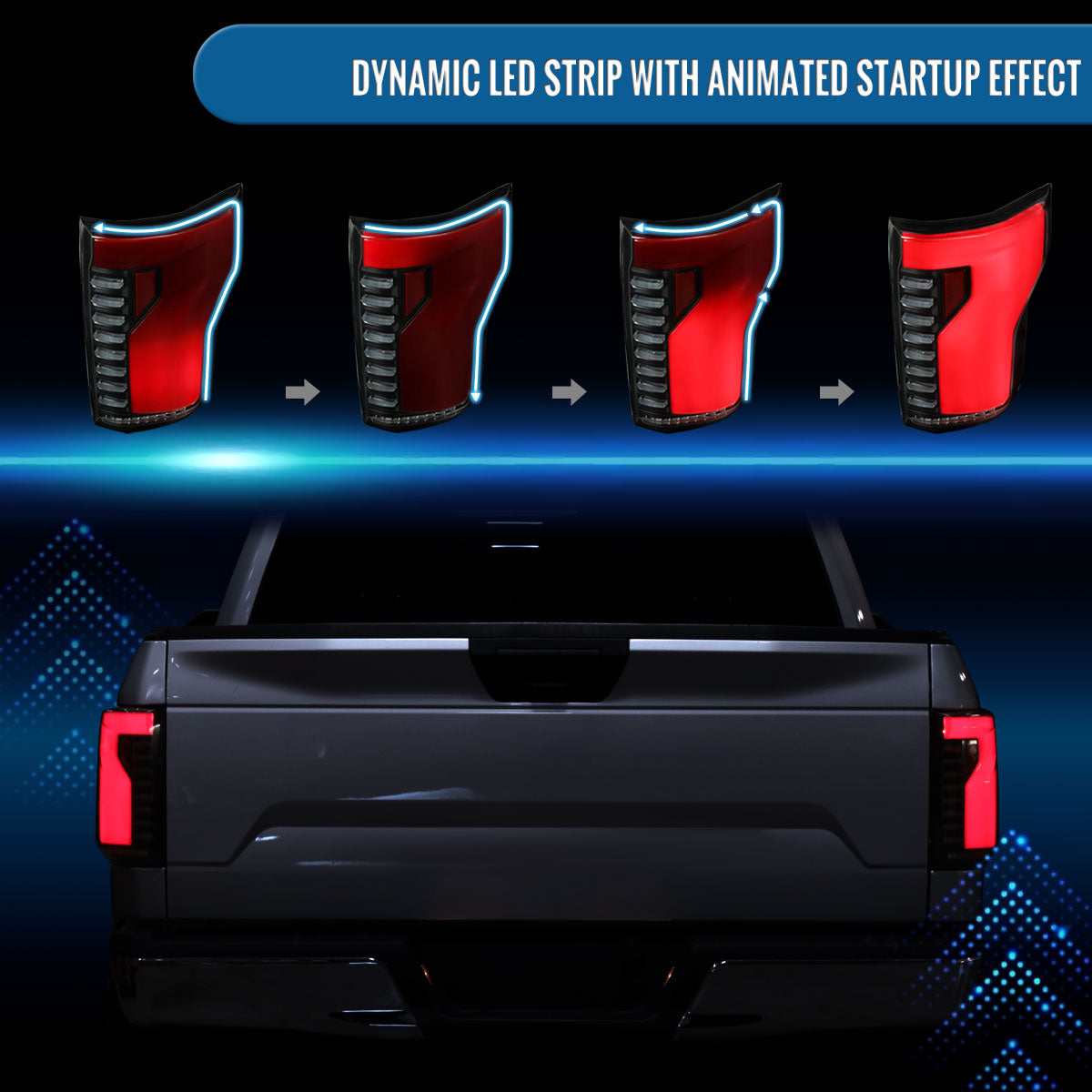 Ronnin - Fits 2015-2017 Ford F150 Full LED Tail Lights Sequential Turn Signals + Animated Startup Effect Parking Assembly | Black Smoke