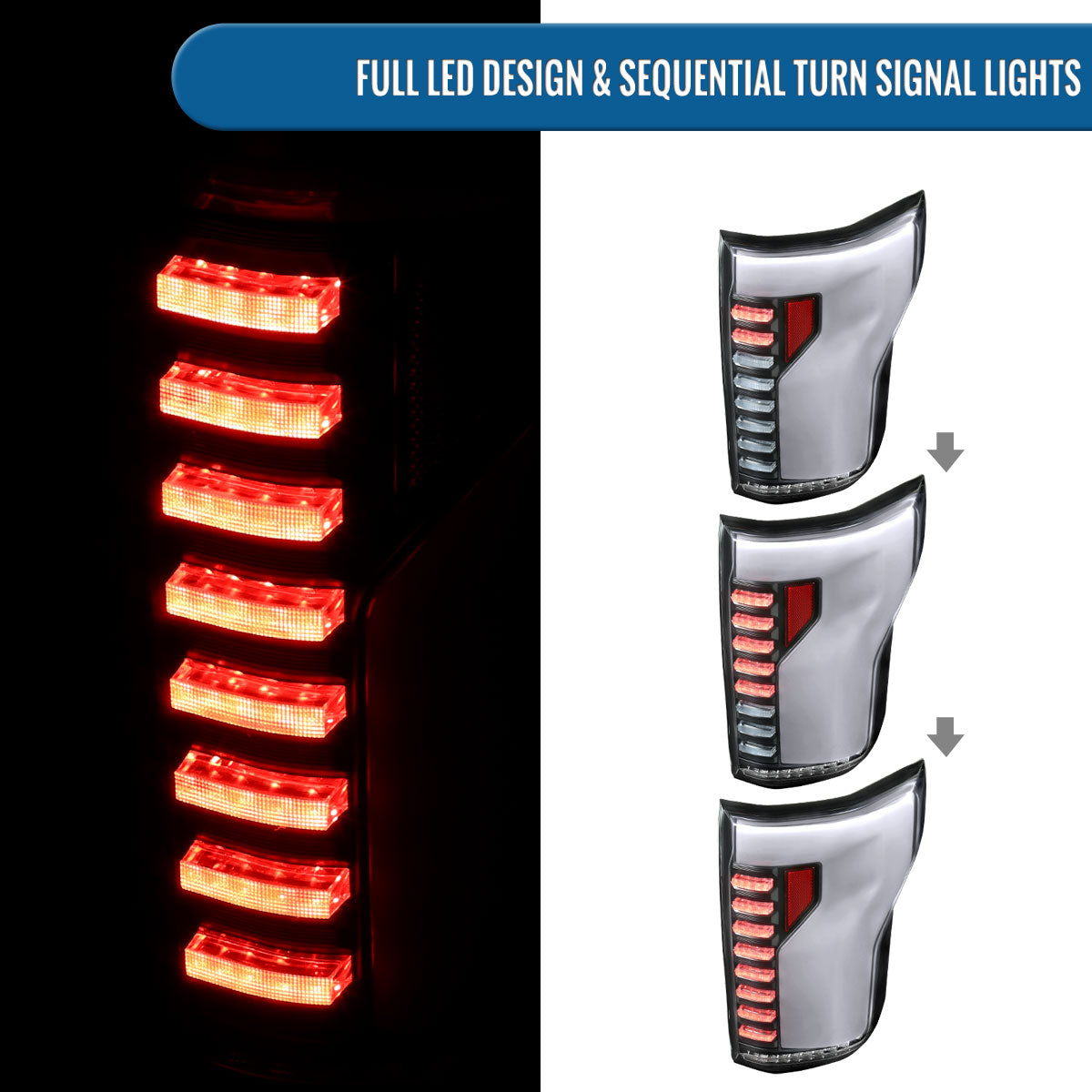 Ronnin - Fits 2018-2020 Ford F150 Upgraded Full LED Tail Lights Sequential Turn Signals + Animated Startup Effect Parking Assembly | Black | White Tube