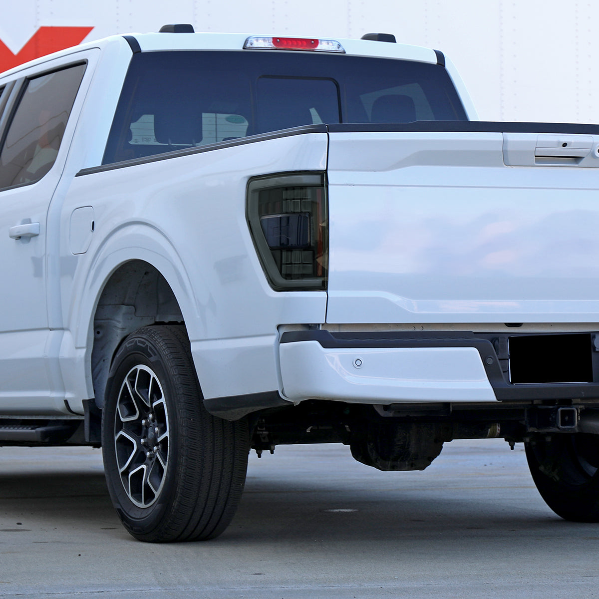 Ronnin - Fits 2021-2023 Ford F150 Full LED Tail Lights without Blind Spot Sequential Turn Signals + Animated Startup Effect Parking Assembly | Black Smoke | White Tube