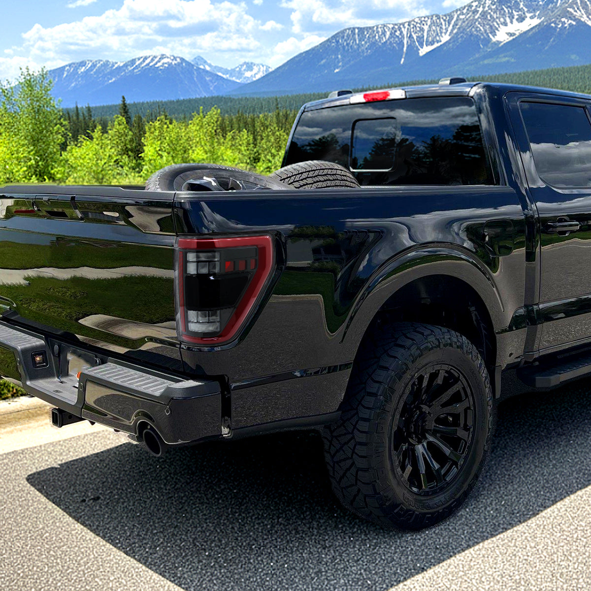 Ronnin - Fits 2021-2023 Ford F150 Full LED Tail Lights without Blind Spot Sequential Turn Signals + Animated Startup Effect Parking Assembly | Glossy Black