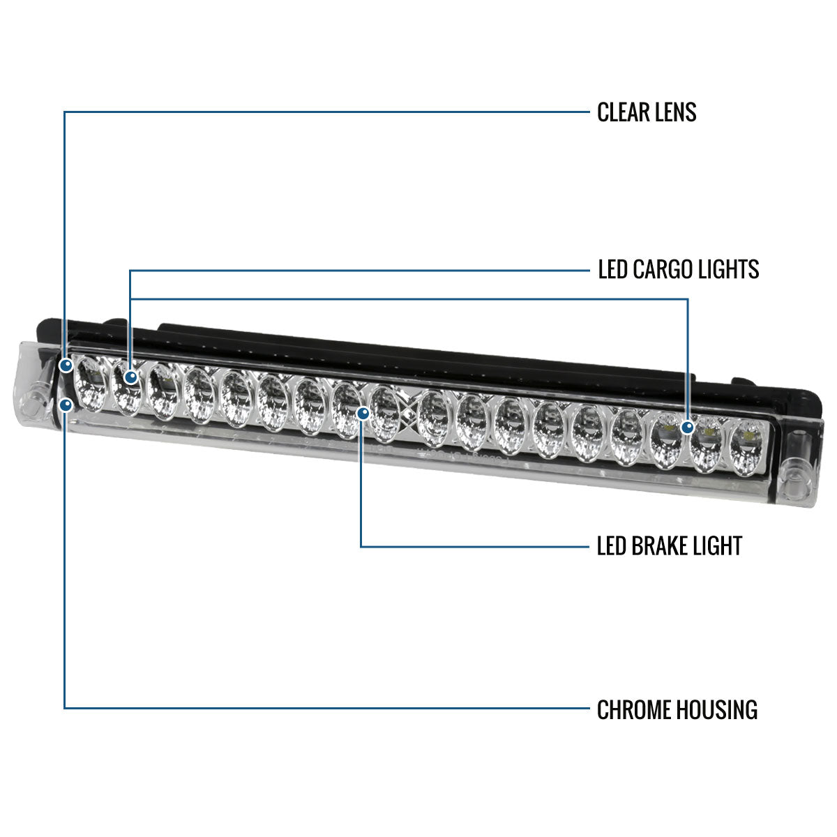 Ronnin - Fits 1997-2004 Ford F150 1998-1999 F250 2002 Lincoln Blackwood LED High Mount Stop Light Third 3rd Brake Lamp Piece | Chrome