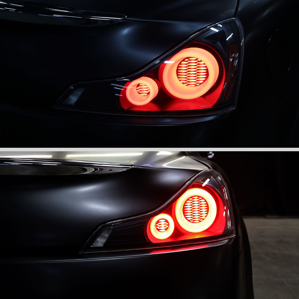 Ronnin - Fits 2008-2013 Infiniti G37 Coupe 2014-2015 Infiniti Q60 Coupe Upgraded Replacement Full LED Tail Lights Animated Startup Effect + Sequential Signal Lamps Assembly Pair | Black