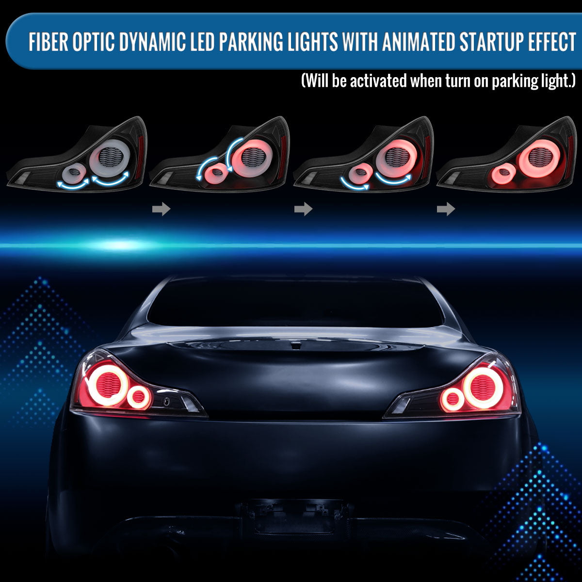 Ronnin - Fits 2008-2013 Infiniti G37 Coupe 2014-2015 Infiniti Q60 Coupe Upgraded Replacement Full LED Tail Lights Animated Startup Effect + Sequential Signal Lamps Assembly Pair | Black