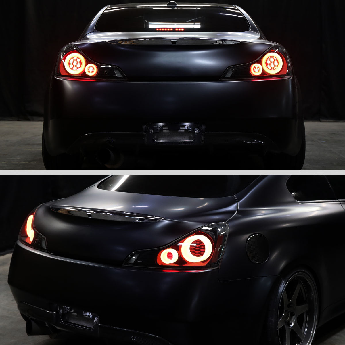 Ronnin - Fits 2008-2013 Infiniti G37 Coupe 2014-2015 Infiniti Q60 Coupe Upgraded Replacement Full LED Tail Lights Animated Startup Effect + Sequential Signal Lamps Assembly Pair | Black Smoke