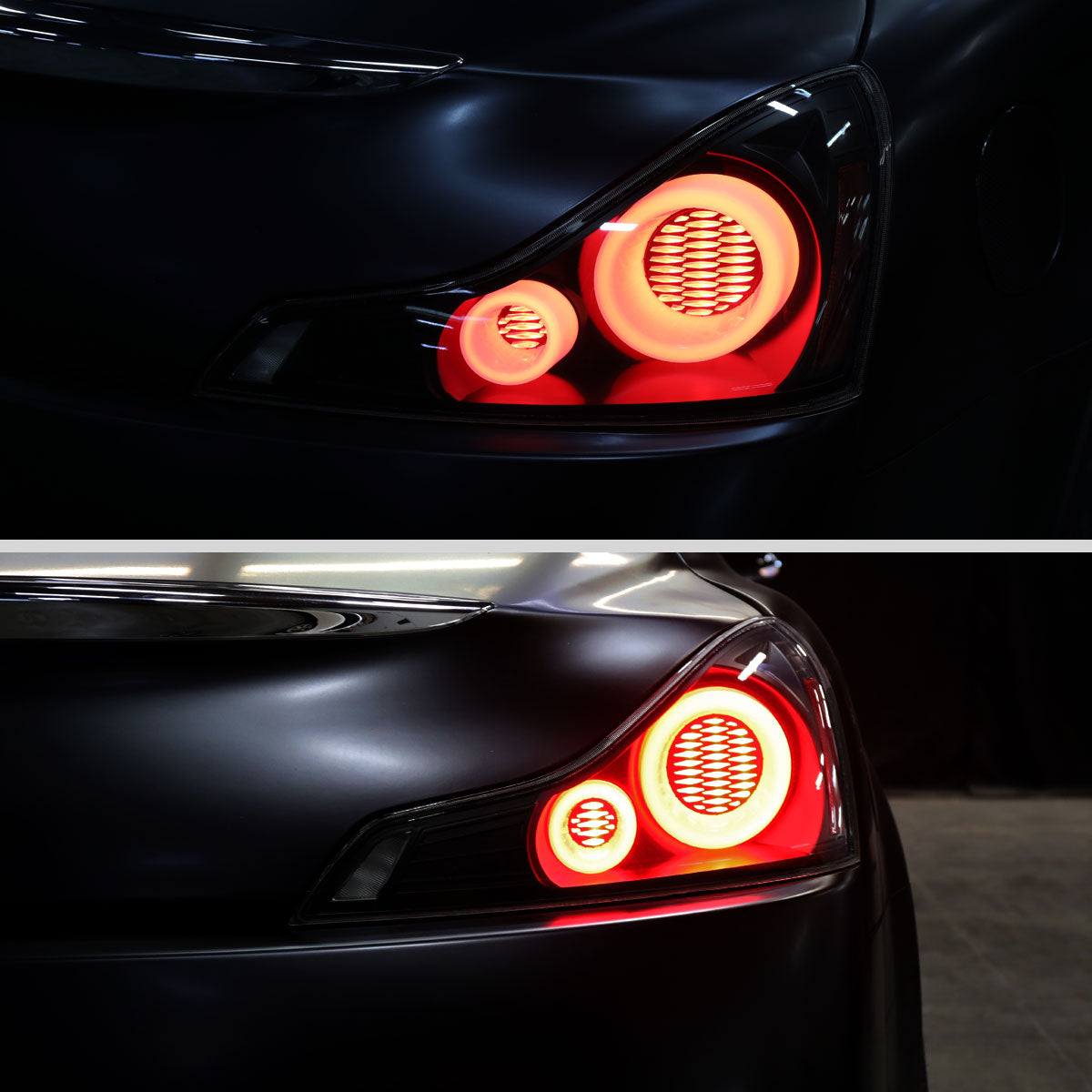 Ronnin - Fits 2008-2013 Infiniti G37 Coupe 2014-2015 Infiniti Q60 Coupe Upgraded Replacement Full LED Tail Lights Animated Startup Effect + Sequential Signal Lamps Assembly Pair | Black Smoke