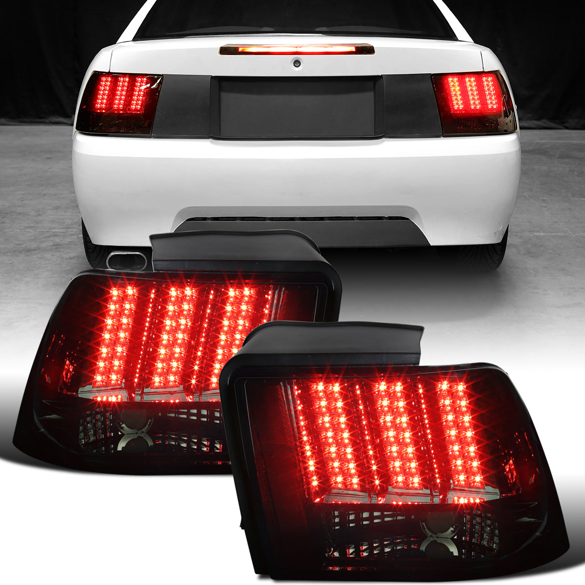 Ronnin - Fits 1999-2004 Ford Mustang Upgraded LED Sequential Turn Signals Tail Lights Assembly Pair | Smoke