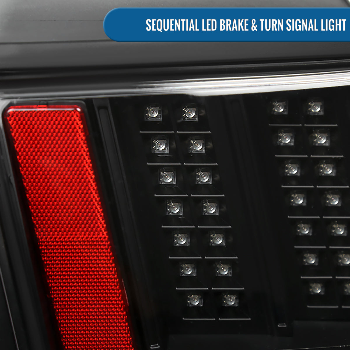 Ronnin - Fits 1999-2004 Ford Mustang Upgraded LED Sequential Turn Signals Tail Lights Assembly Pair | Black