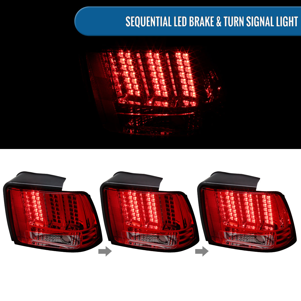 Ronnin - Fits 1999-2004 Ford Mustang Upgraded LED Sequential Turn Signals Tail Lights Assembly Pair | Smoky Red