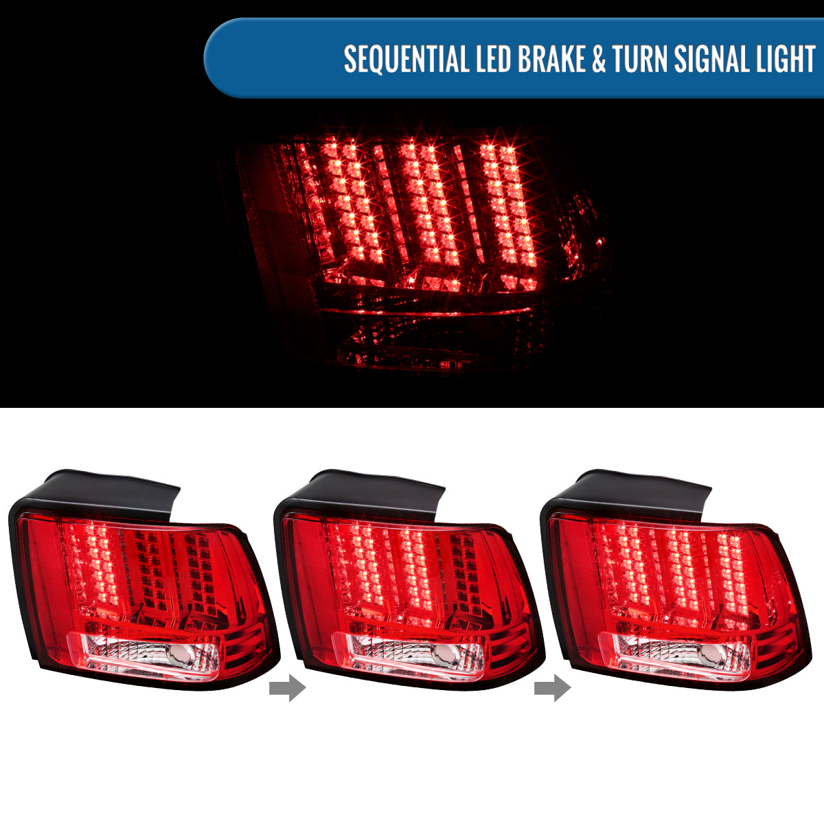 Ronnin - Fits 1999-2004 Ford Mustang Upgraded LED Sequential Turn Signals Tail Lights Assembly Pair | Red