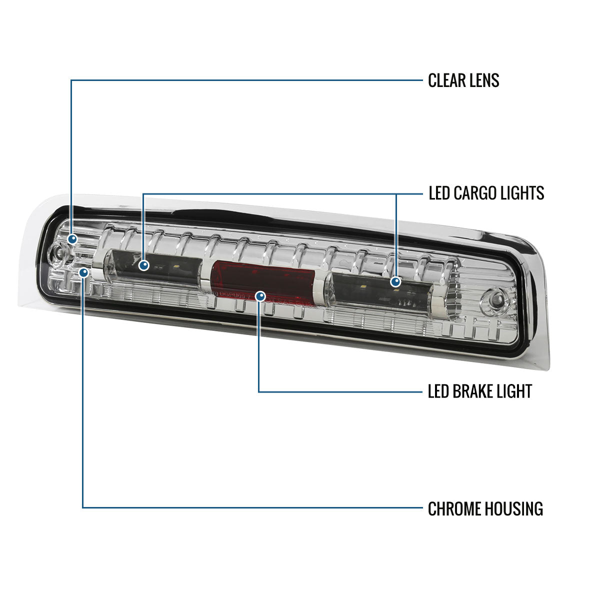 Ronnin - Fits 2009-2013 Dodge Ram 1500 2010-2013 Ram 2500 3500 LED High Mount Stop Light Third 3rd Brake Lamp Piece | Chrome