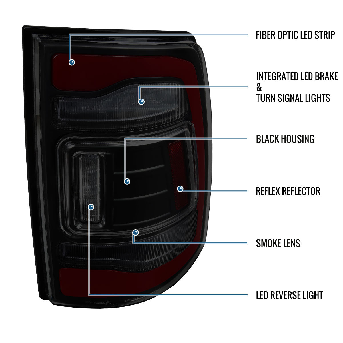 Ronnin - Fits 2009-2018 Ram 1500 2010-2018 Ram 2500 3500 2019-2022 1500 Classic Full LED Tail Lights Integrated LED Brake and Turn Signal Lamps Assembly Pair | Black Smoke