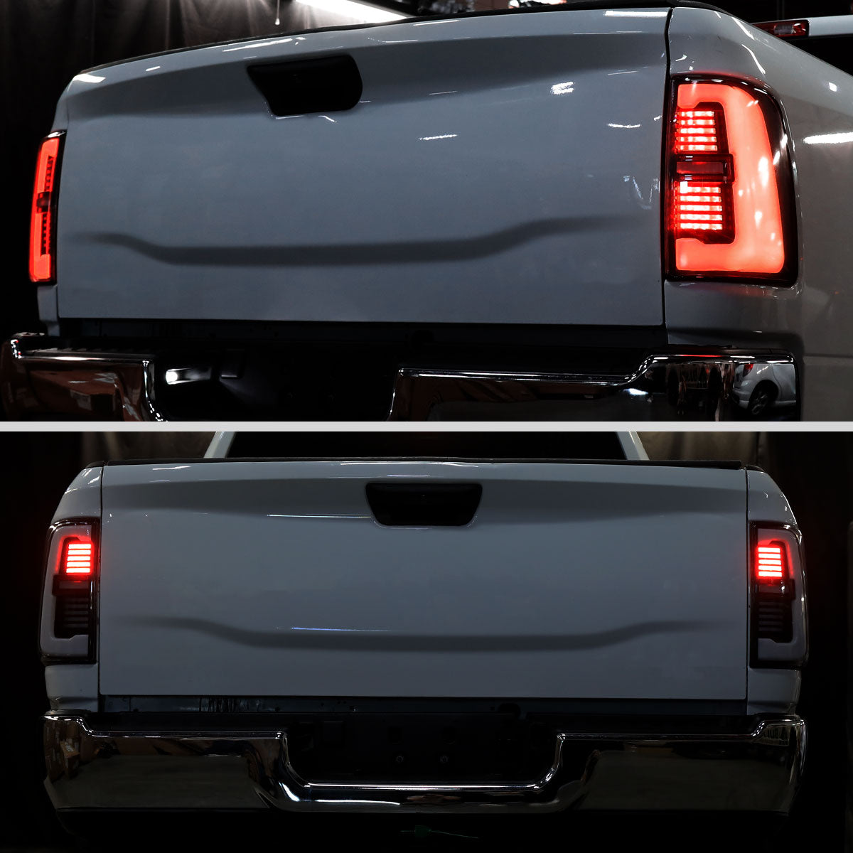 Ronnin - Fits 2019-2024 Ram 2500 3500 Halogen Model Replacement Full LED Tail Lights Sequential Turn Signal + Animated Startup Effect Assembly Pair | Black Smoke | White Tube