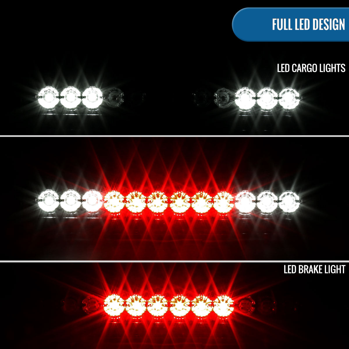 Ronnin - Fits 1994-2001 Dodge Ram 1500 1994-2002 Ram 2500 3500 LED High Mount Stop Light Third 3rd Brake Lamp Piece | Smoke