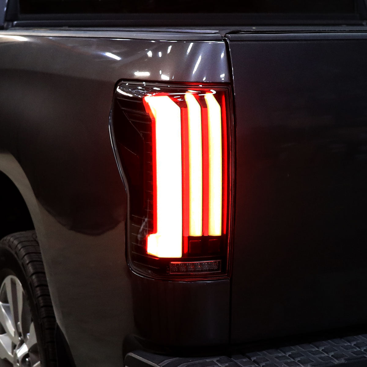 Ronnin - Fits 2007-2013 Toyota Tundra Pickup Truck Full LED Tail Lights Integrated Brake and Sequential Turn Signals + Animated Startup Effect Parking Assembly Pair | Black Smoke | White Tube