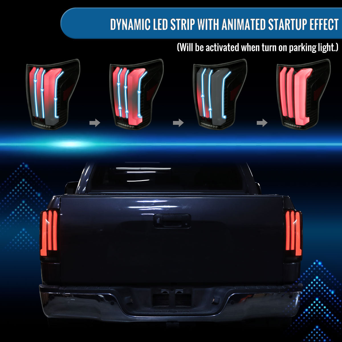 Ronnin - Fits 2007-2013 Toyota Tundra Pickup Truck Full LED Tail Lights Integrated Brake and Sequential Turn Signals + Animated Startup Effect Parking Assembly Pair | Black Smoke | White Tube