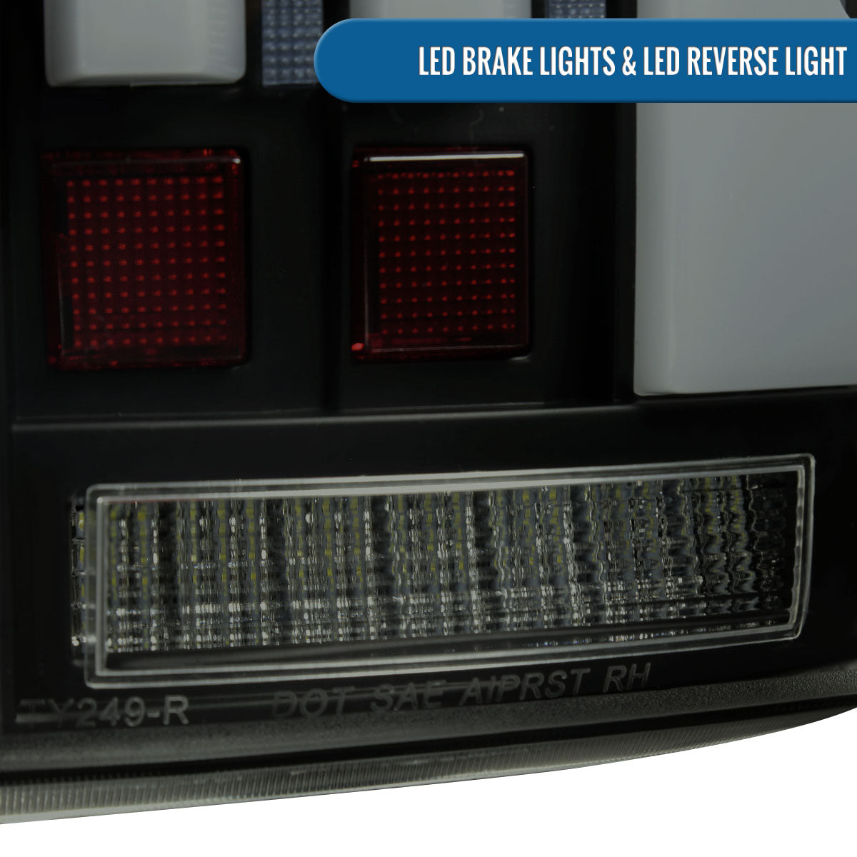 Ronnin - Fits 2007-2013 Toyota Tundra Pickup Truck Full LED Tail Lights Integrated Brake and Sequential Turn Signals + Animated Startup Effect Parking Assembly Pair | Black Smoke | White Tube