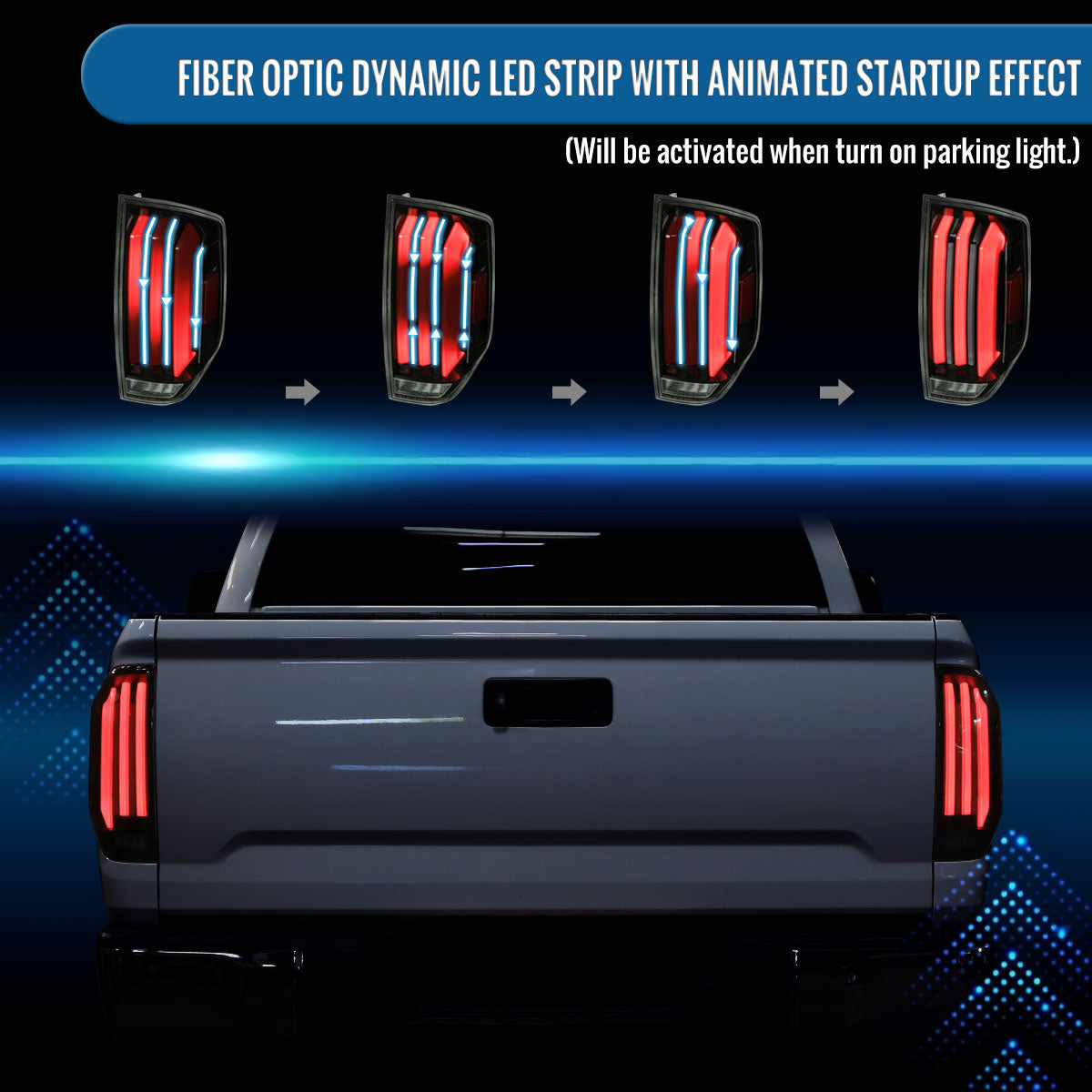 Ronnin - Fits 2014-2021 Toyota Tundra Pickup Truck Full LED Tail Lights Integrated Brake and Sequential Turn Signals + Animated Startup Effect Parking Assembly Pair | Black Smoke