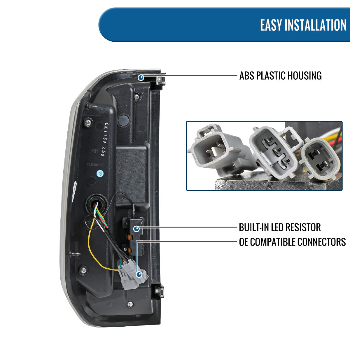 Ronnin - Fits 2014-2021 Toyota Tundra Pickup Truck Full LED Tail Lights Integrated Brake and Sequential Turn Signals + Animated Startup Effect Parking Assembly Pair | Black Smoke | White Tube