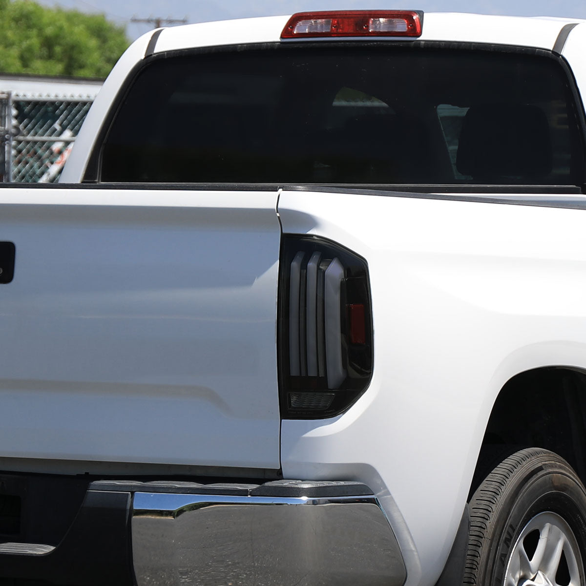 Ronnin - Fits 2014-2021 Toyota Tundra Pickup Truck Full LED Tail Lights Integrated Brake and Sequential Turn Signals + Animated Startup Effect Parking Assembly Pair | Black Smoke | White Tube