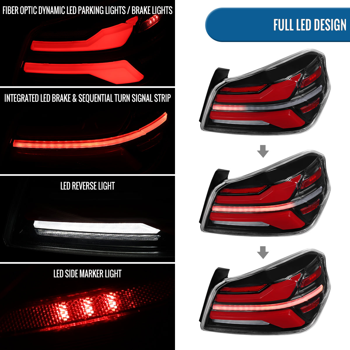 Ronnin - Fits 2015-2021 Subaru WRX | WRX STI US Spec Full LED Tail Lights Animated Startup Effect + Sequential Signal Lamps Assembly Pair | Glossy Black