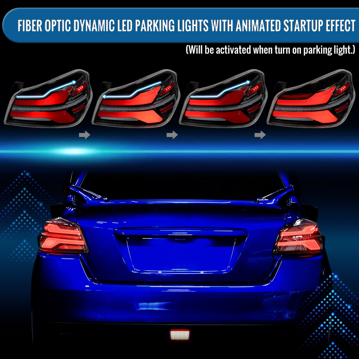 Ronnin - Fits 2015-2021 Subaru WRX | WRX STI US Spec Full LED Tail Lights Animated Startup Effect + Sequential Signal Lamps Assembly Pair | Glossy Black