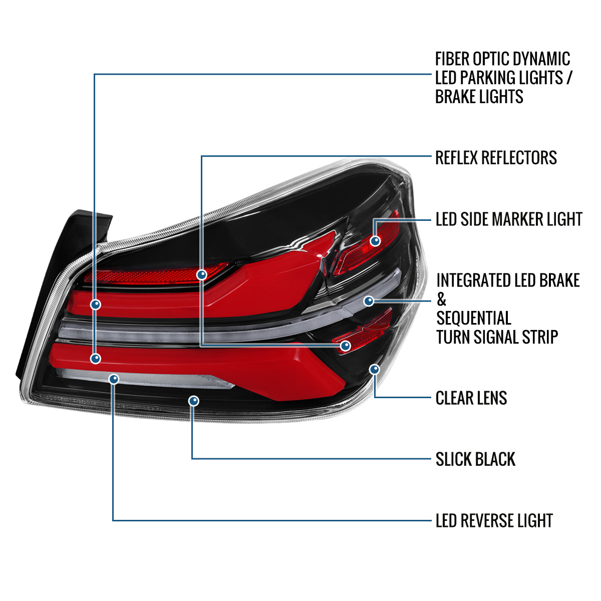 Ronnin - Fits 2015-2021 Subaru WRX | WRX STI US Spec Full LED Tail Lights Animated Startup Effect + Sequential Signal Lamps Assembly Pair | Glossy Black