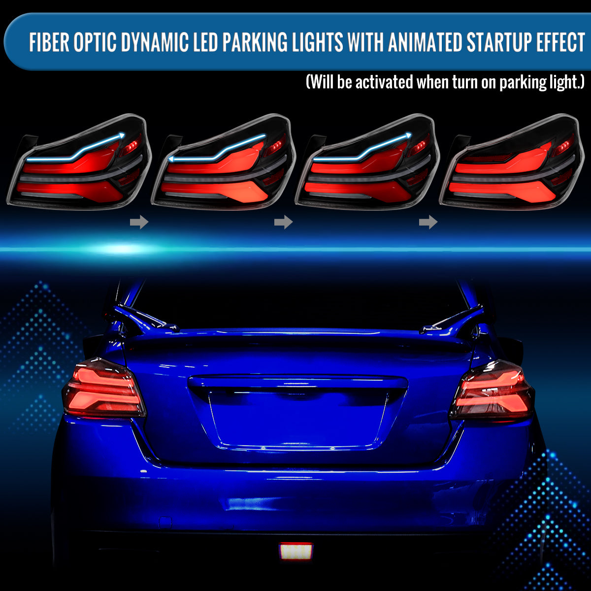 Ronnin - Fits 2015-2021 Subaru WRX | WRX STI US Spec Full LED Tail Lights Animated Startup Effect + Sequential Signal Lamps Assembly Pair | Black