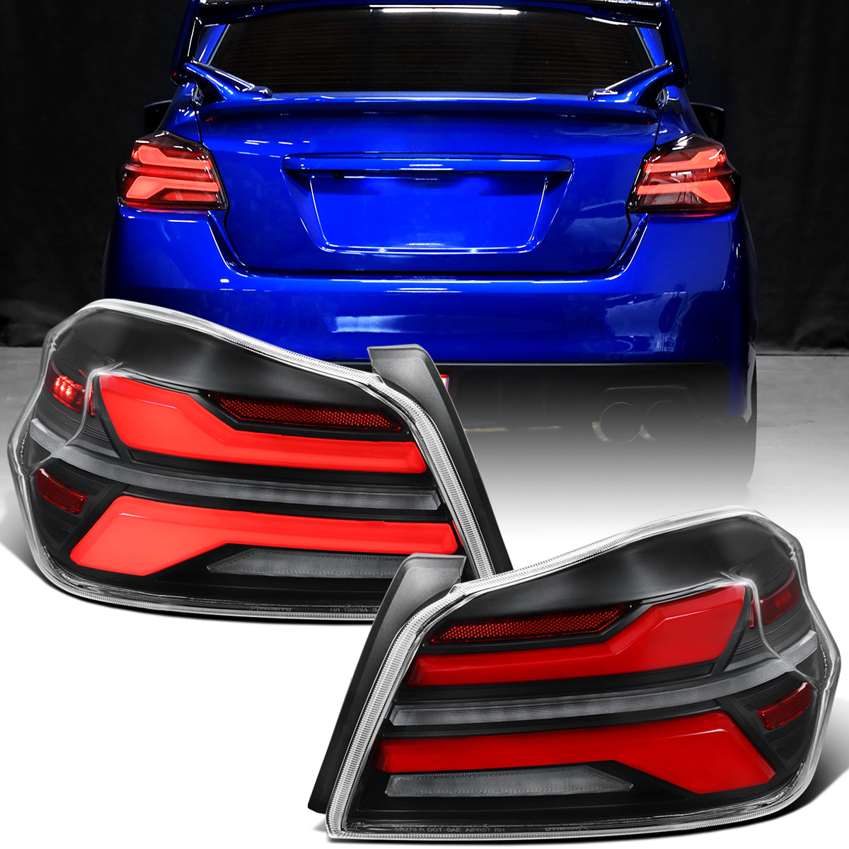 Ronnin - Fits 2015-2021 Subaru WRX | WRX STI US Spec Full LED Tail Lights Animated Startup Effect + Sequential Signal Lamps Assembly Pair | Black