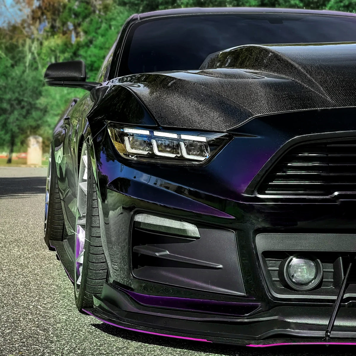 Ronnin - Fits 2015-2017 Ford Mustang HID Models Upgraded Replacement Full LED Triple Projector Headlights Switchback Sequential Signal + Animated Startup Effect Pair | Glossy Black