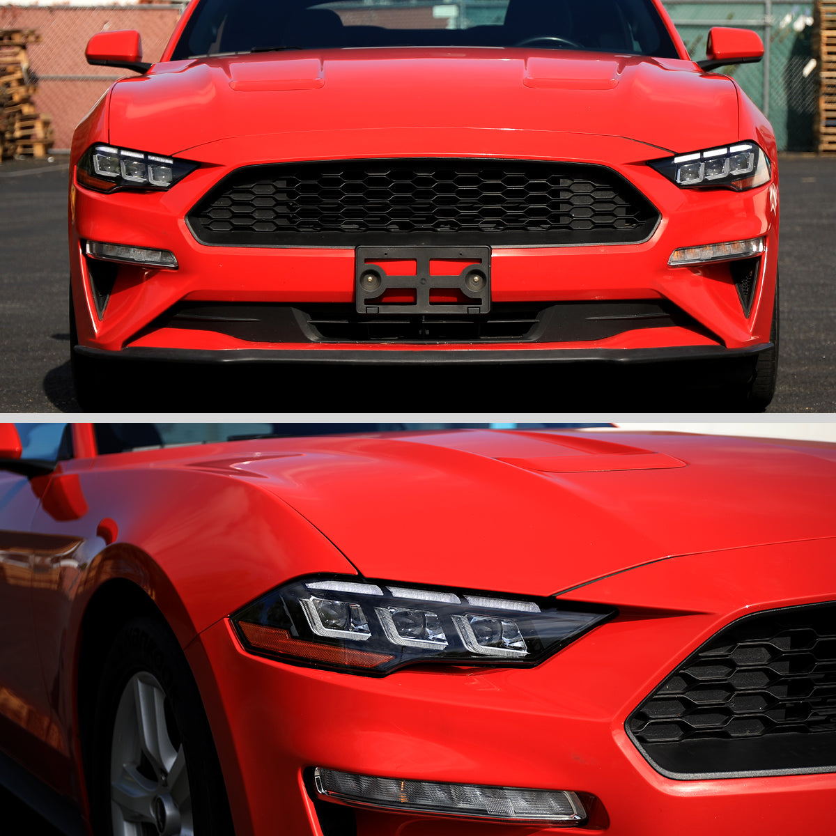 Ronnin - Fits 2018-2023 Ford Mustang Full LED Upgraded Triple Projector Headlights Switchback Sequential Signal + Animated Startup Effect Pair | Glossy Black