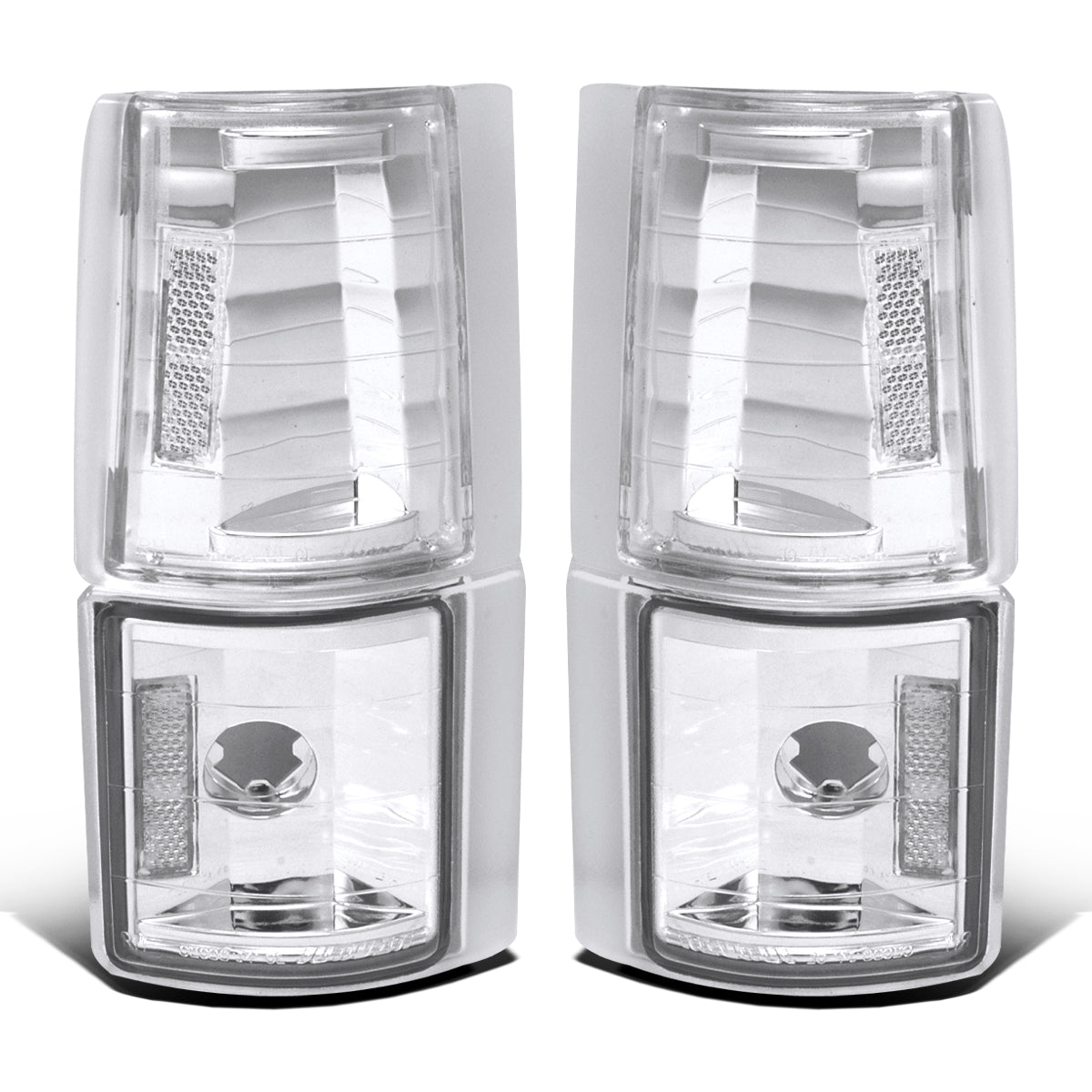 Ronnin - Fits 1994-1999 GMC C/K 1500 2500 3500 Suburban Sierra Yukon Factory Replacement Clear Reflector Corner Lights Assembly Pair | Chrome