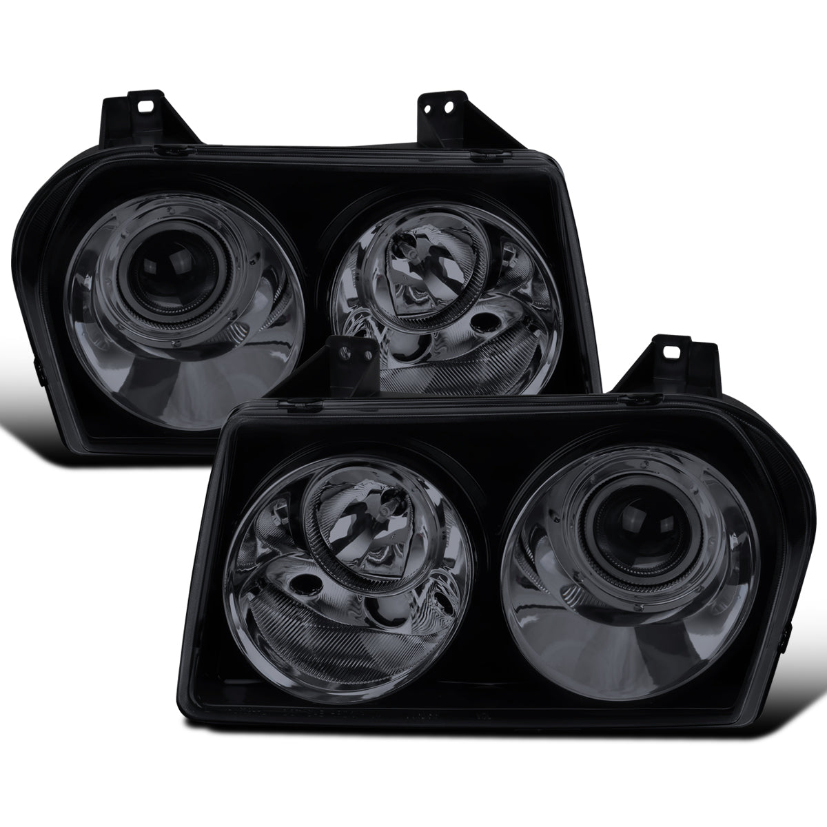 Ronnin - Fits 2005-2010 Chrysler 300 Factory Replacement Halogen Projector Headlights Assembly Pair | Smoke