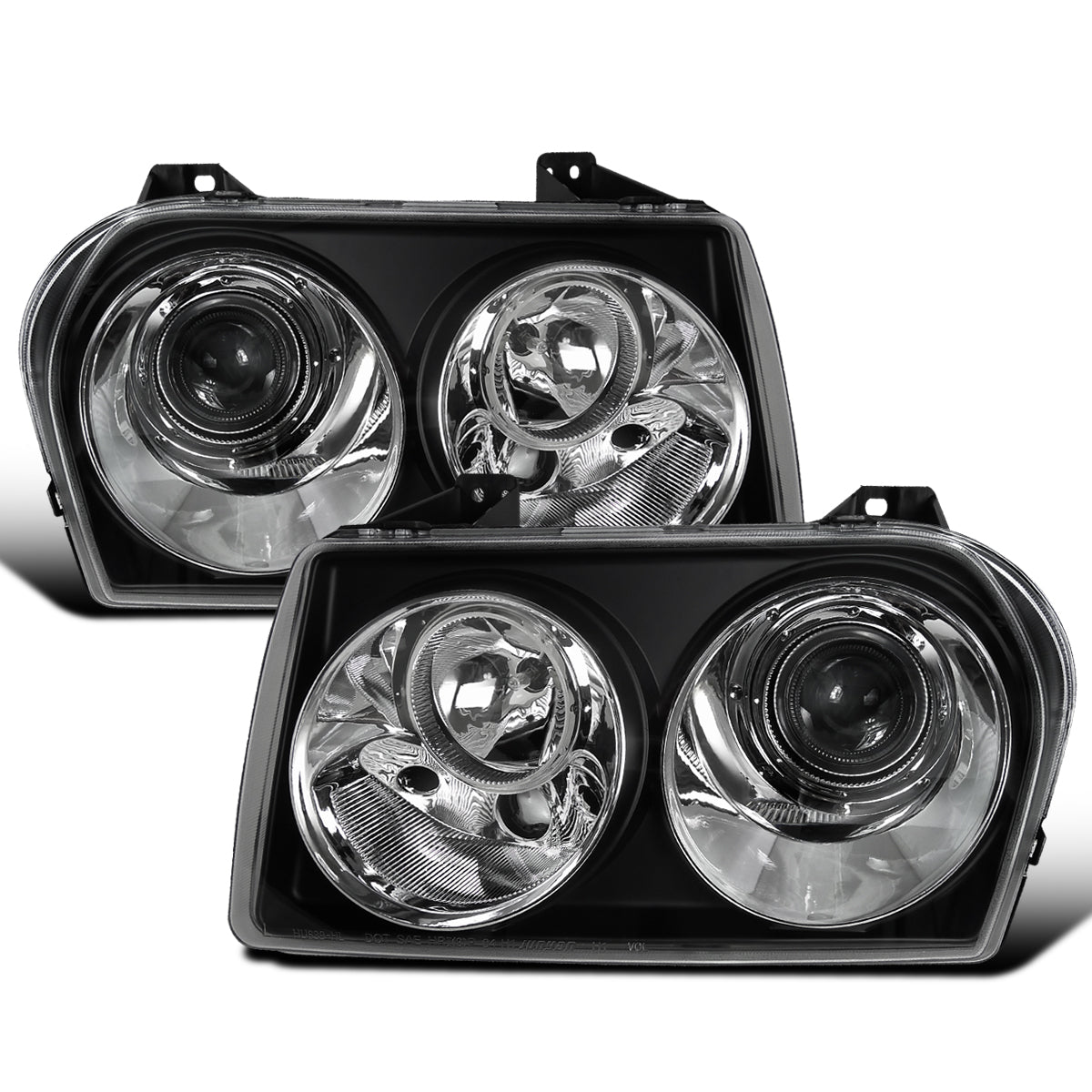 Ronnin - Fits 2005-2010 Chrysler 300 Factory Replacement Halogen Projector Headlights Assembly Pair | Black