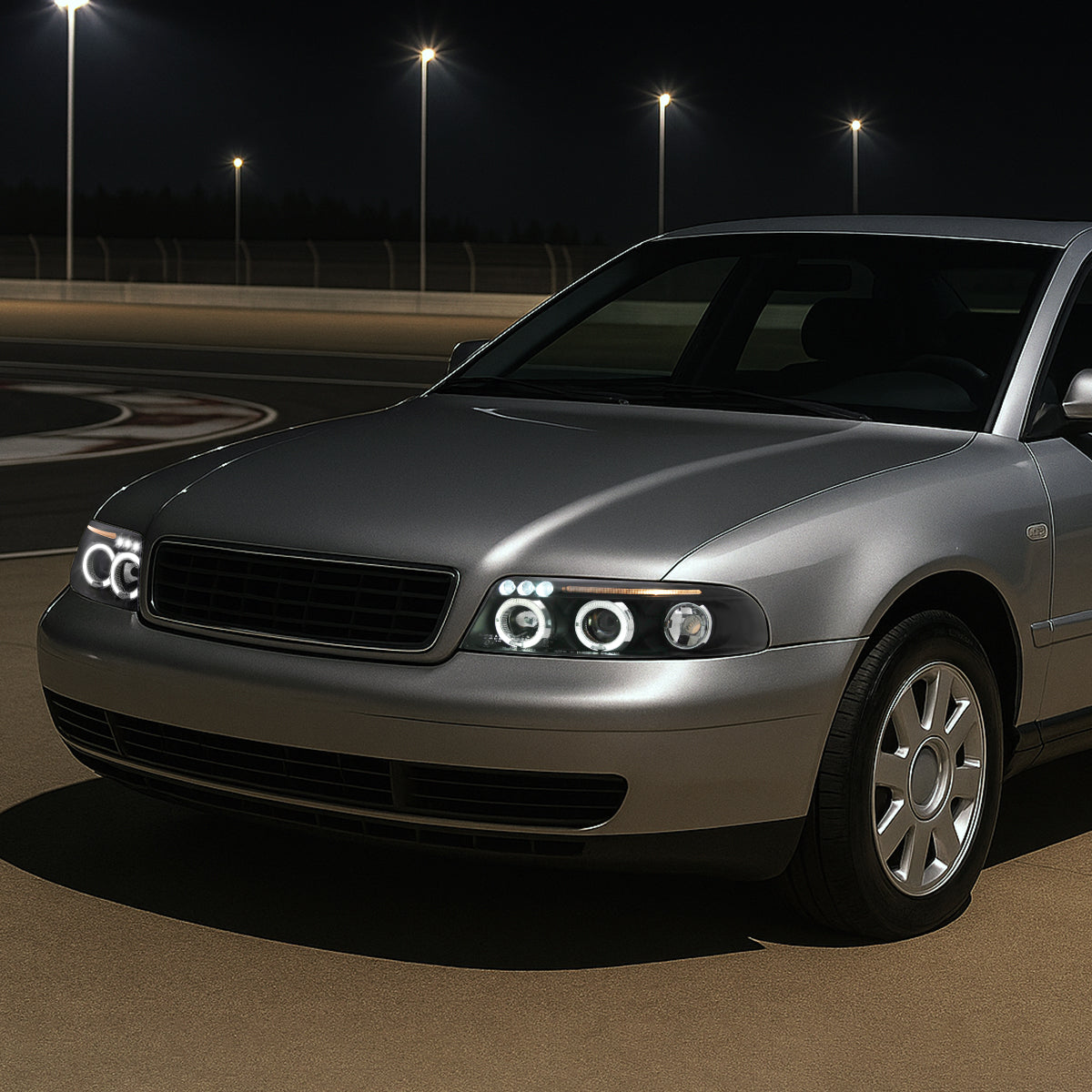 Ronnin - Fits 1999-2001 Audi A4 Upgraded LED Dual Halo Rims Projector Headlights Assembly Pair | Black