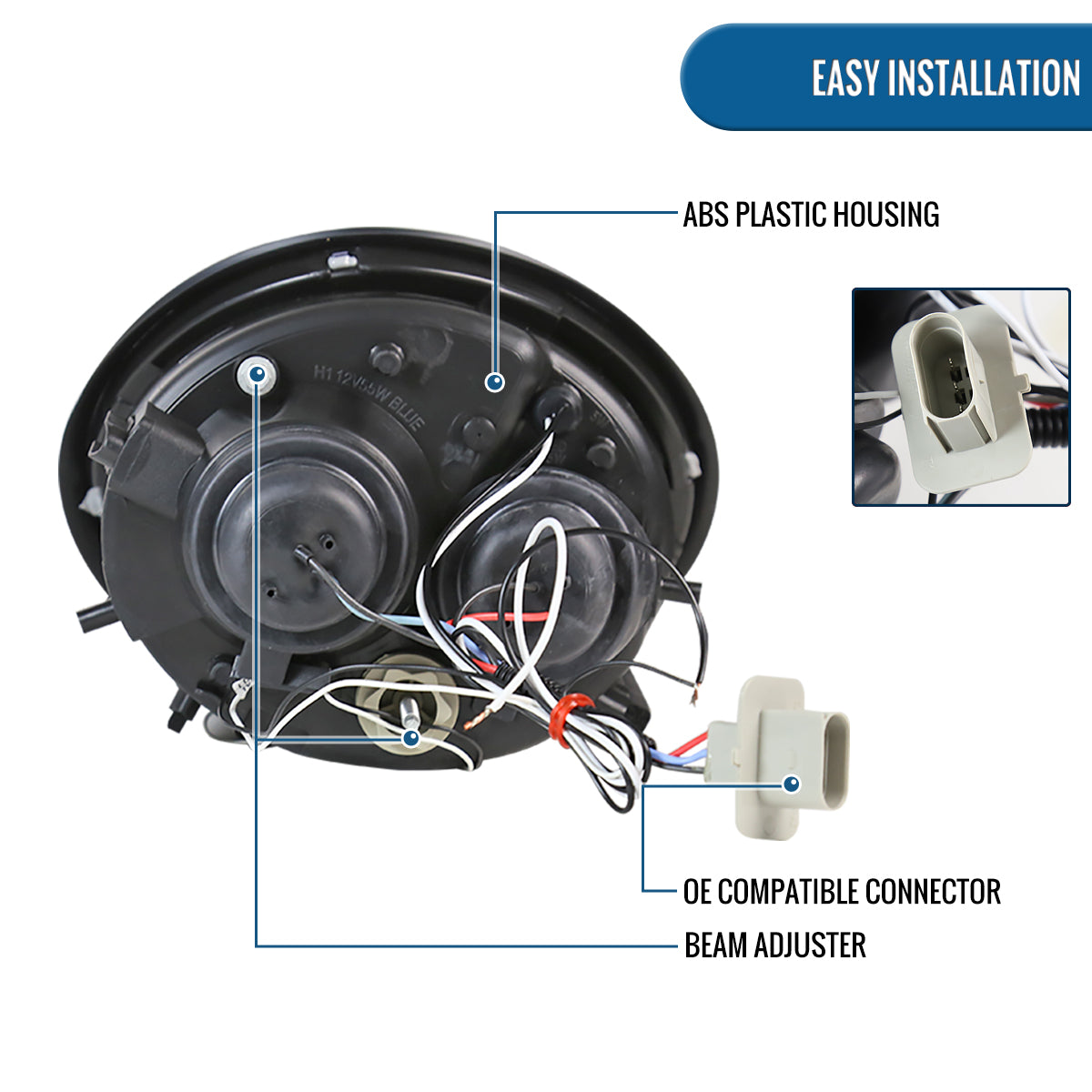 Ronnin - Fits 1998-2005 Volkswagen Beetle Upgrade Replacement Halogen Projector Headlights Assembly Pair | Chrome