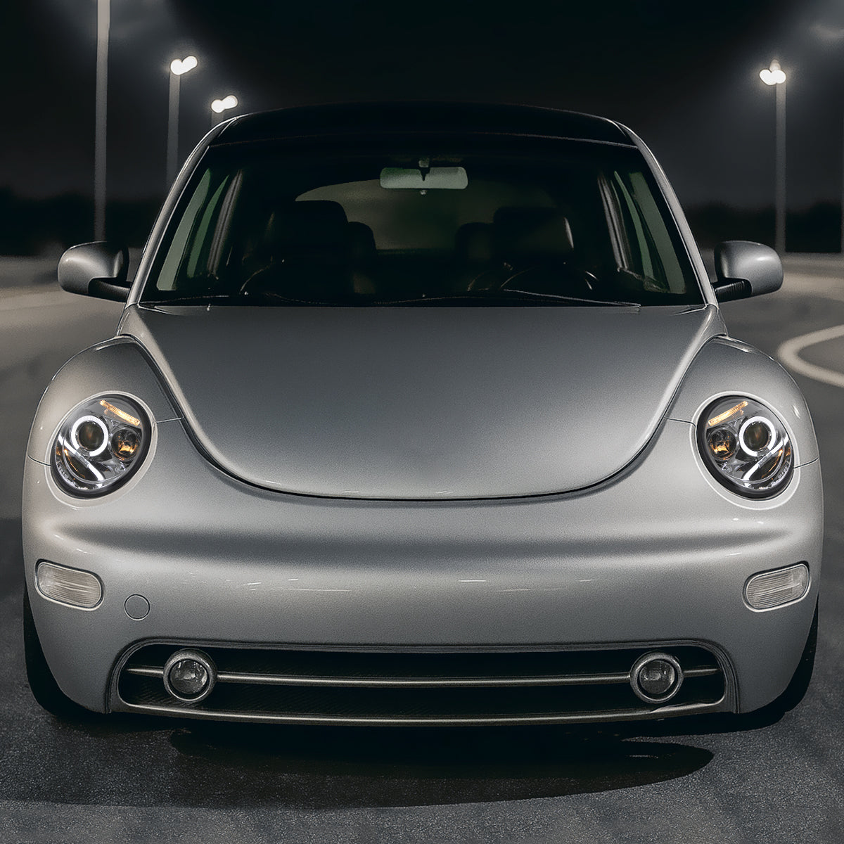 Ronnin - Fits 1998-2005 Volkswagen Beetle Upgrade Replacement Halogen Projector Headlights Assembly Pair | Chrome