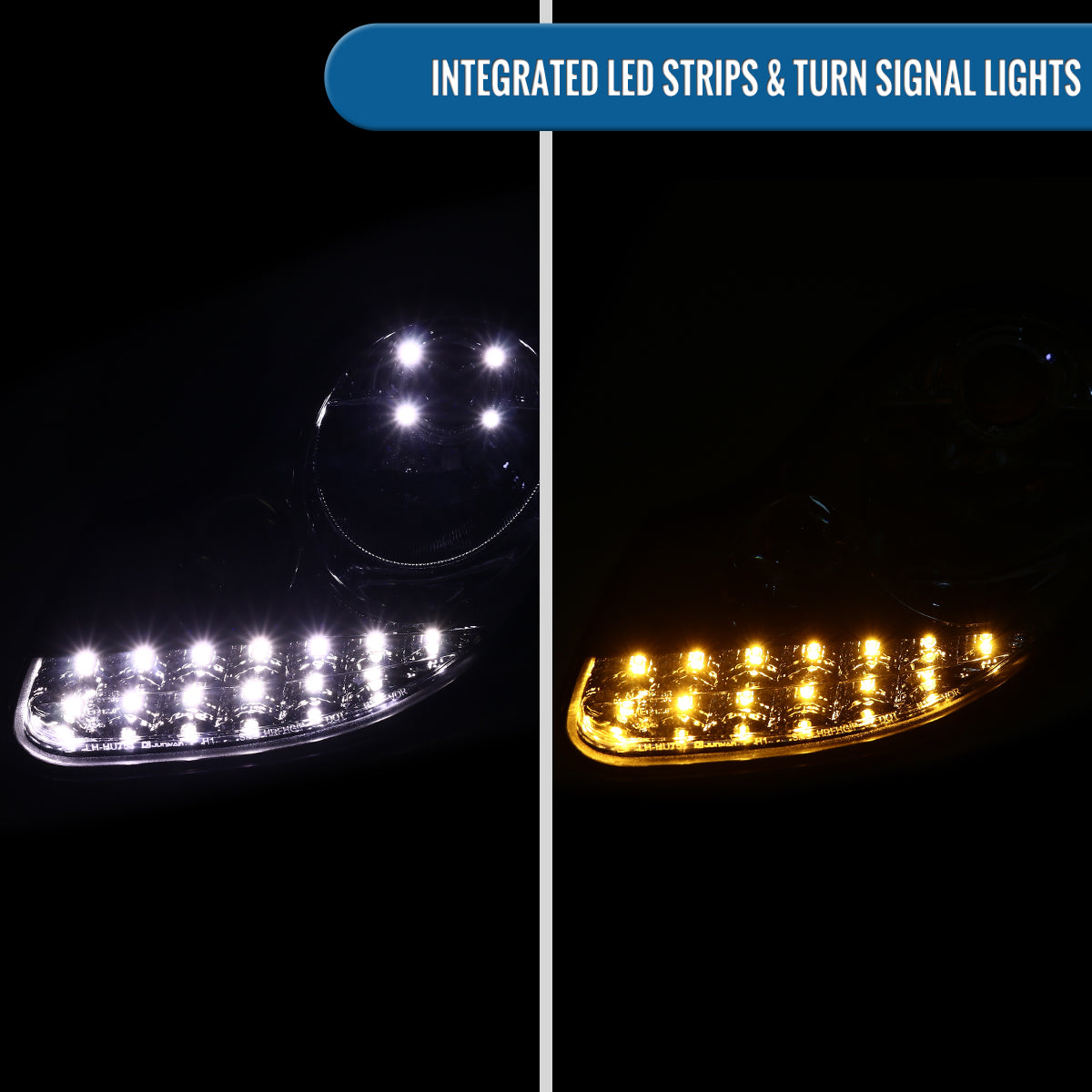 Ronnin - Fits 1997-2004 Porsche Boxster 1997-2001 Porsche 911 Upgrade Assembly LED Running Lights Projector Headlights Pair | Chrome