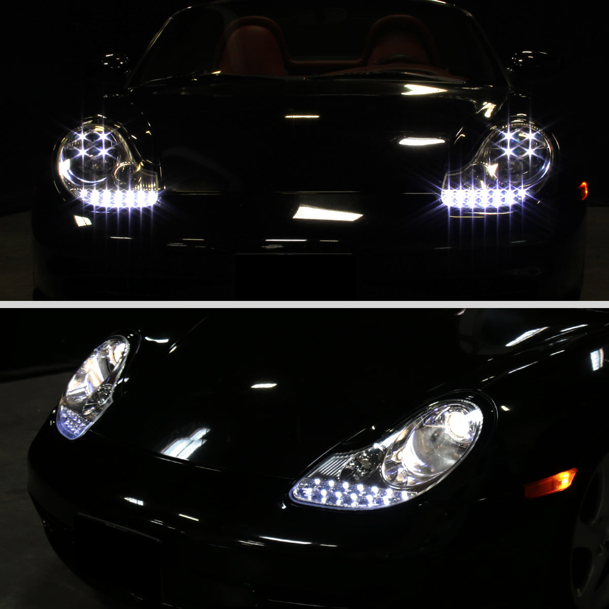 Ronnin - Fits 1997-2004 Porsche Boxster 1997-2001 Porsche 911 Upgrade Assembly LED Running Lights Projector Headlights Pair | Chrome