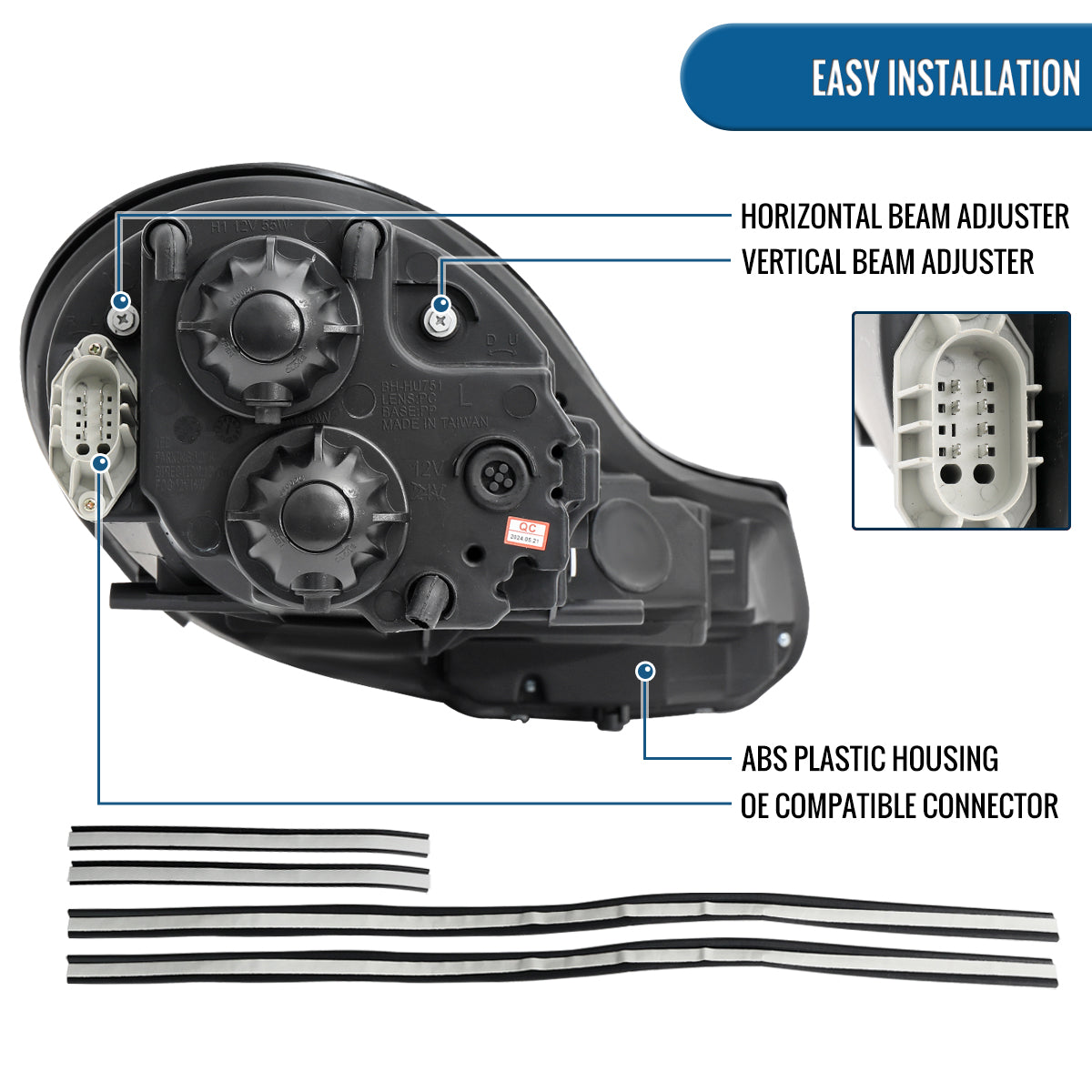 Ronnin - Fits 1997-2004 Porsche Boxster 1997-2001 Porsche 911 Upgrade Assembly LED Running Lights Projector Headlights Pair | Black Smoke
