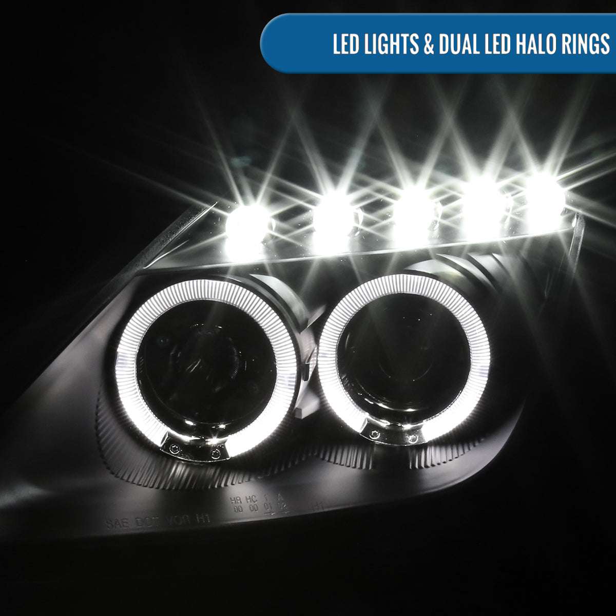 Ronnin - Fits 2000-2005 Toyota Celica LED Dual Rims Projector Headlights Assembly Replacement Pair | Black