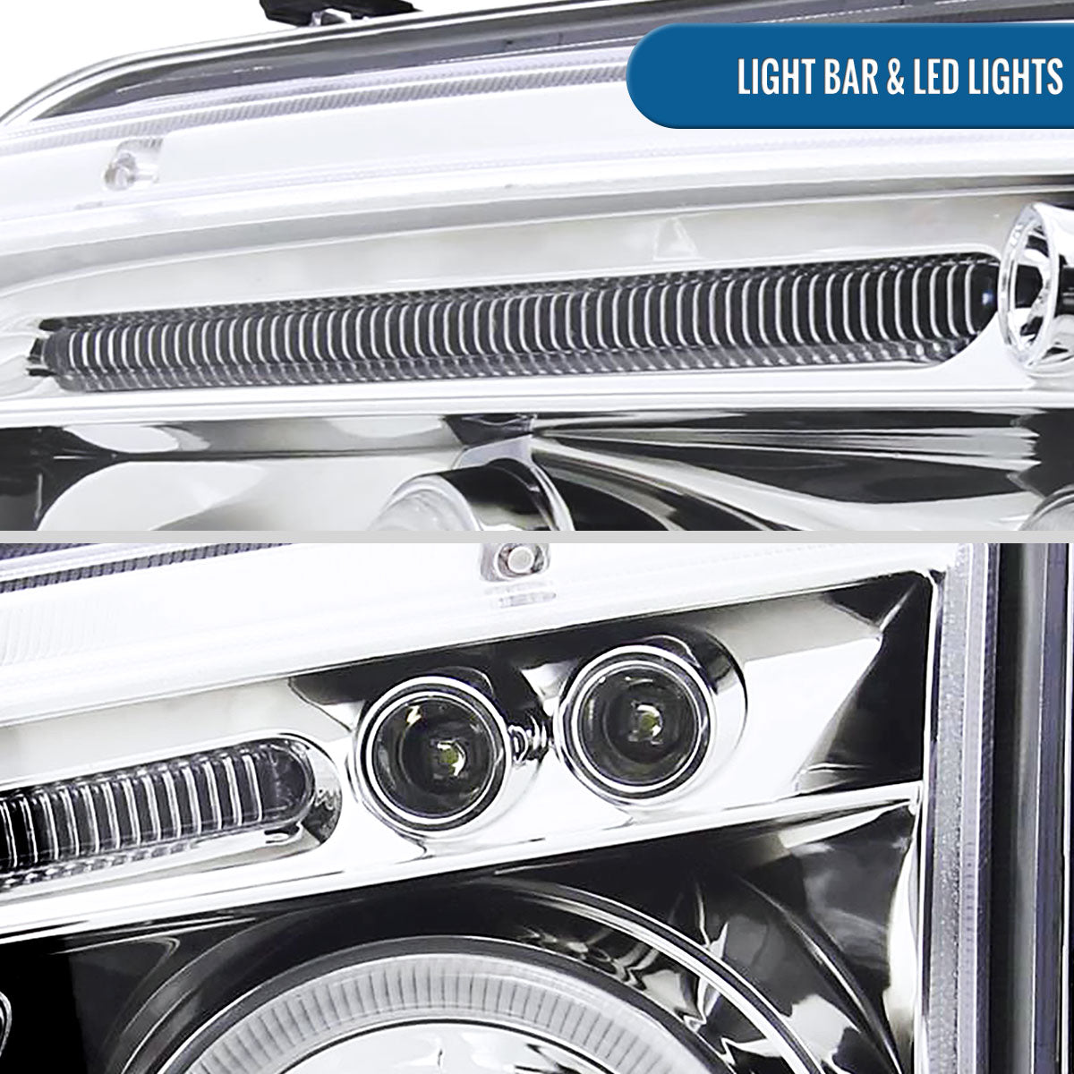 Ronnin - Fits 2006-2010 Dodge Charger LED Dual Rims Projector Halogen Headlights Assembly Pair | Chrome
