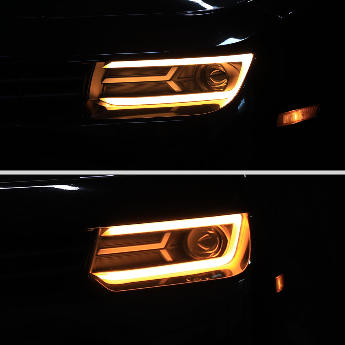 Ronnin - Fits 2014-2015 Chevy Camaro Halogen Projector Headlights Switchback LED Sequential Turn Signal Pair | Black