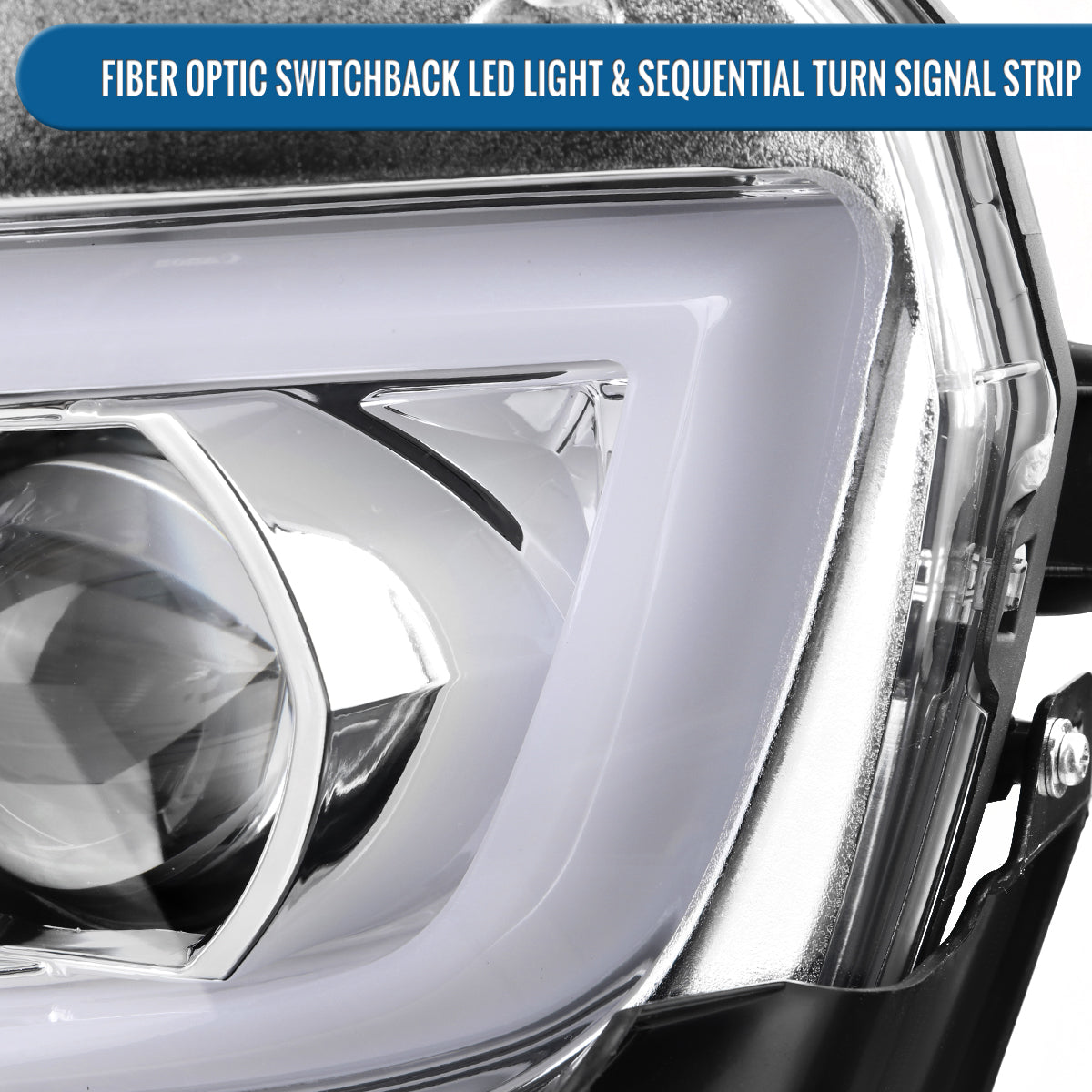 Ronnin - Fits 2014-2015 Chevy Camaro Halogen Projector Headlights Switchback LED Sequential Turn Signal Pair | Chrome