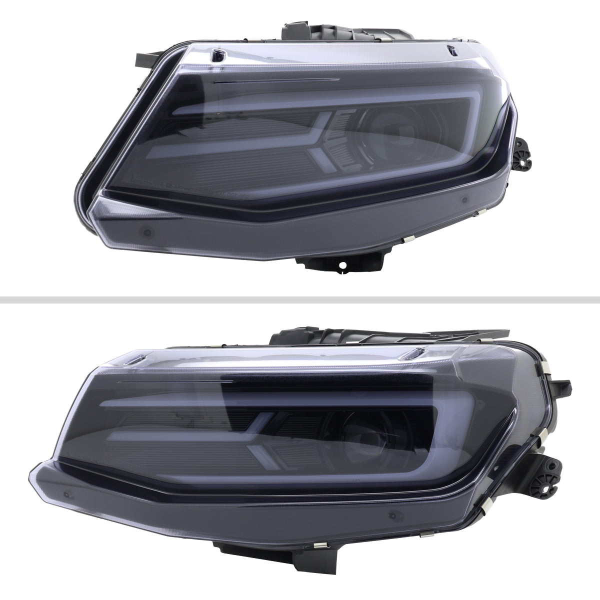 Ronnin - Fits 2016-2018 Chevy Camaro Halogen Projector Headlights Switchback LED Sequential Turn Signal and DRL Pair | Black Smoke