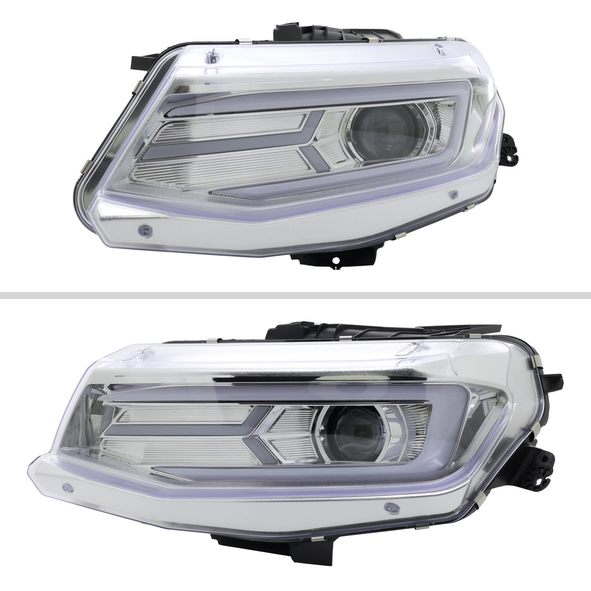 Ronnin - Fits 2016-2018 Chevy Camaro Halogen Projector Headlights Switchback LED Sequential Turn Signal and DRL Pair | Chrome