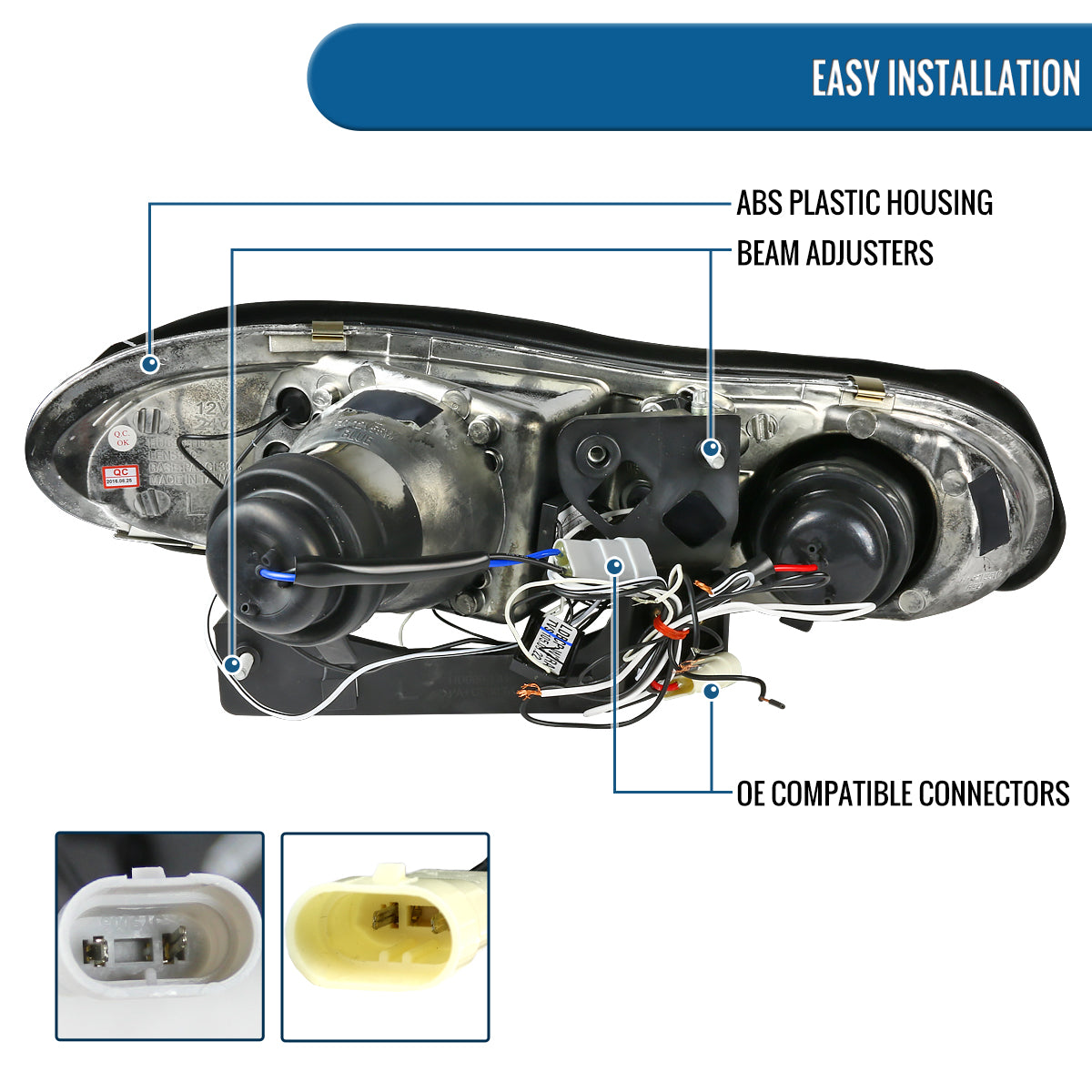 Ronnin - Fits 1998-2002 Chevy Camaro Upgrade Replacement LED Dual Halo Rims Projector Headlights Assembly Pair | Chrome