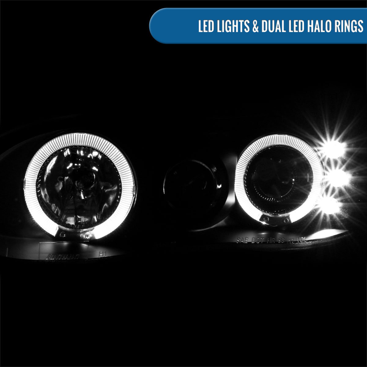 Ronnin - Fits 1998-2002 Chevy Camaro Upgrade Replacement LED Dual Halo Rims Projector Headlights Assembly Pair | Black