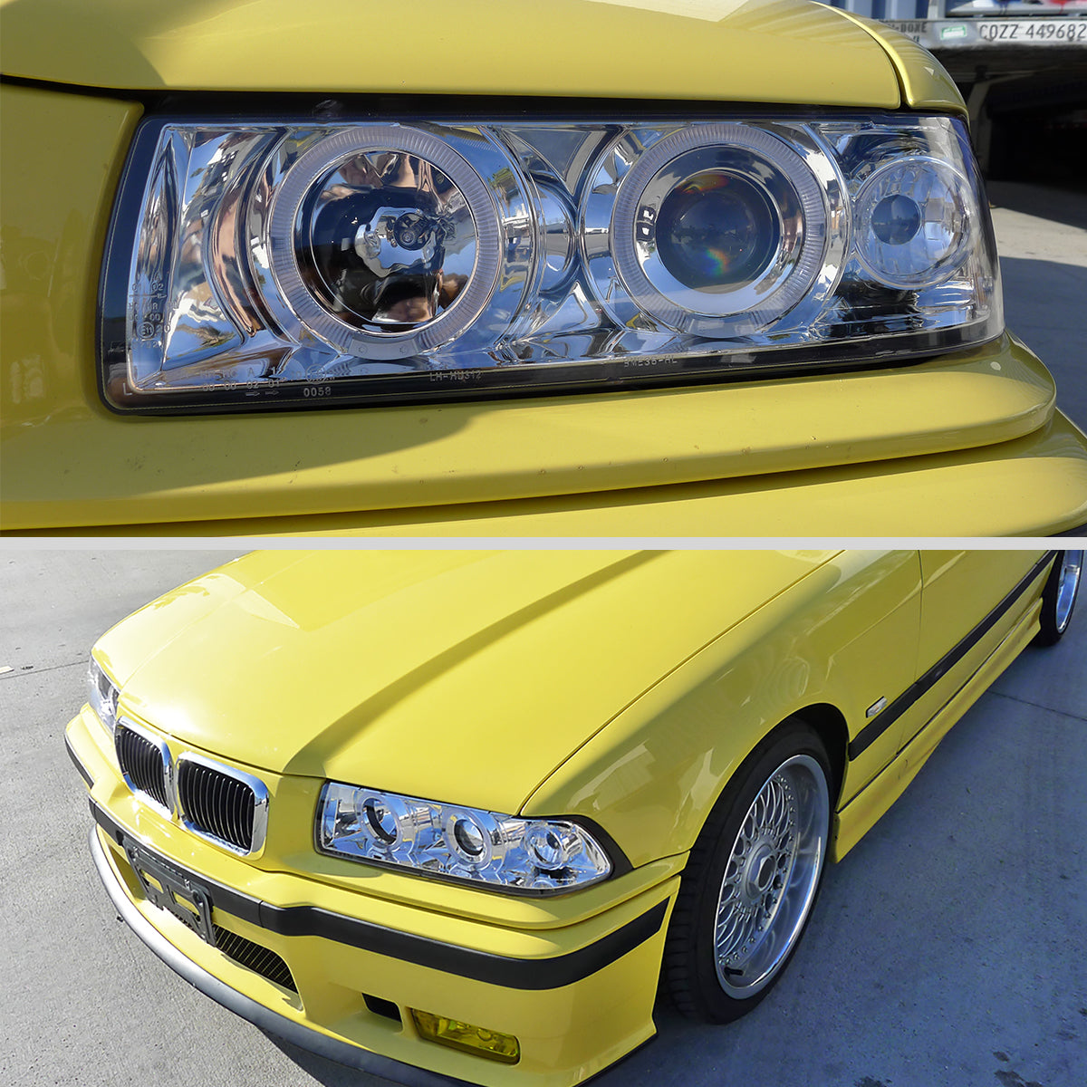 Ronnin - Fits 1992-1998 BMW E36 3-Series 318i 325i 328i LED Dual Rims Headlights Assembly Pair | Chrome