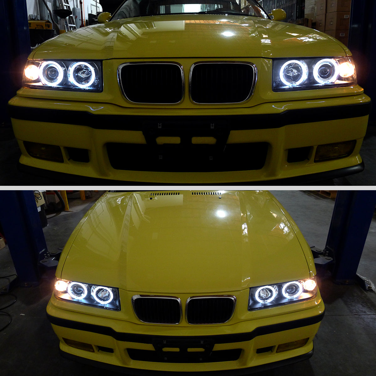 Ronnin - Fits 1992-1998 BMW E36 3-Series 318i 325i 328i LED Dual Rims Headlights Assembly Pair | Black