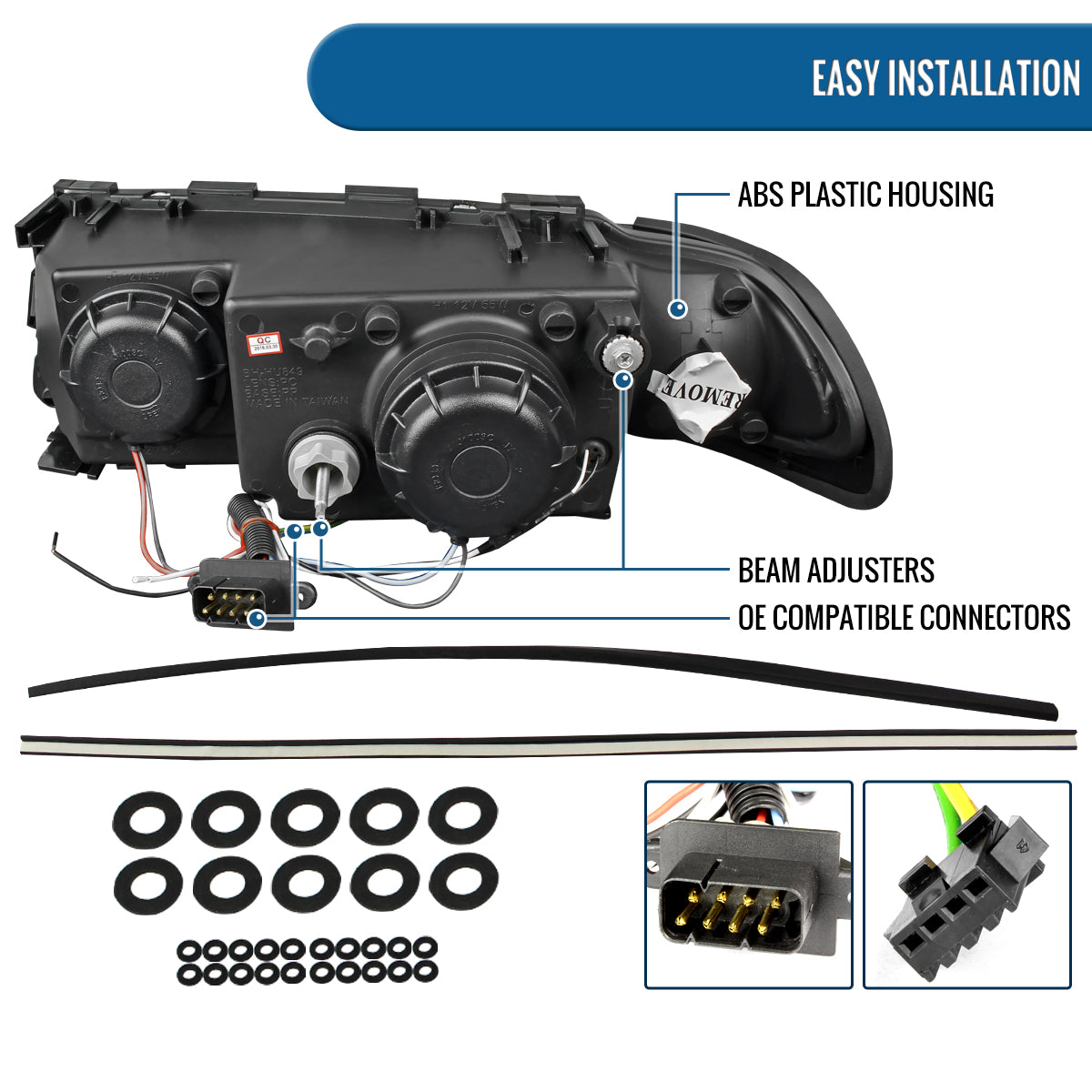 Ronnin - Fits 1995-2001 BMW E38 7-Series 740i 740iL Upgrade Projector Halogen Headlights Assembly Pair | Black
